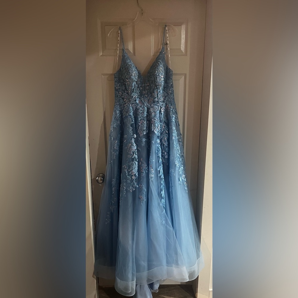 Ellie Wilde Blue Lace Prom Dress